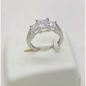 "WSR03" Size 5 Sterling Silver 925 Triple Princess Cut CZ Anniversary Ring